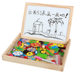 Juegos de rompecabezas multifunción tablero de dibujo plegable magnético de madera borrable de doble cara - Product Image 4