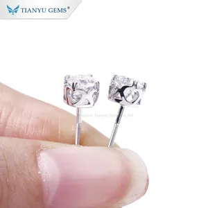 Tianyu customized 14k/18k white gold screw back earring 0.5ct round heart&arrow colorless moissanite stud