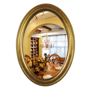 Venta al por mayor Decoración de casa Vintage antiguo <span class=keywords><strong>oro</strong></span> Oval forma enmarcado <span class=keywords><strong>espejo</strong></span> de pared decorativo - Product Image 1