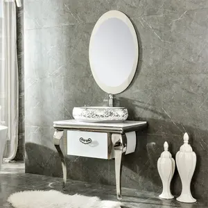 Zemin Üstü Tek Lavabo Modern 304 Paslanmaz Çelik Bacaklar Banyo Vanity