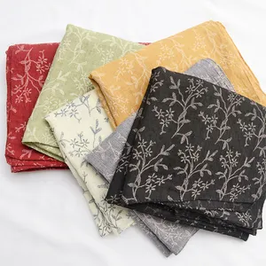 Factory Wholesale lady girls pure color floral print scarf turban hijabs 12colors cotton linen embroidery scarf