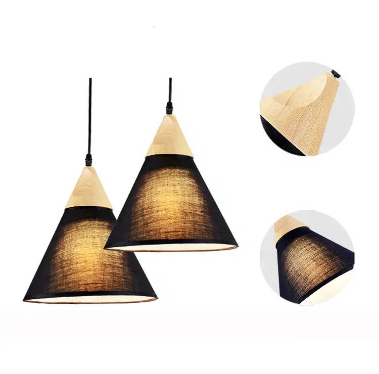 Modern Fabric Shades Rustic Wooden Pendant Hanging Light
