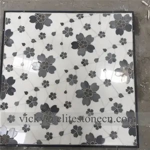 Siyah ve beyaz mermer mozaik çini çiçek şekli tasarım banyo için