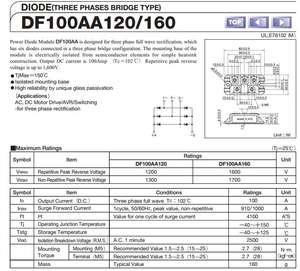Diodo Raddrizzatore a Ponte DF100AA160 100A 1600V Modulo IGBT Semiconduttore Discreto - Product Image 5