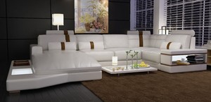 Weißes Echt leder Ecksofa <span class=keywords><strong>Set</strong></span> Wohnzimmer Gepolstert Modernes Möbeldesign U-Form 7-Sitzer <span class=keywords><strong>Sofa</strong></span> <span class=keywords><strong>Set</strong></span> - Product Image 4