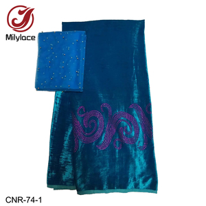 Women Dress Material High Quality Elastic Plain Color African Silk French Velvet Lace Fabric with Stones