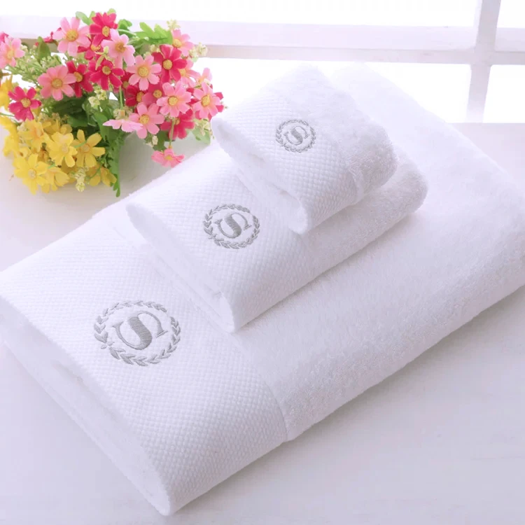 Tùy Chỉnh Thêu Logo Trắng Khăn Đặt Cho Spa 100% Cotton Terry Khăn Tắm Sang Trọng Khăn Khách Sạn