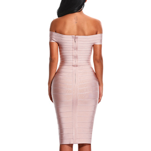 Robe moulante texturée à épaules dénudées de haute qualité pour femme de bureau, robe unie élastique, usine du Guangdong - Product Image 3