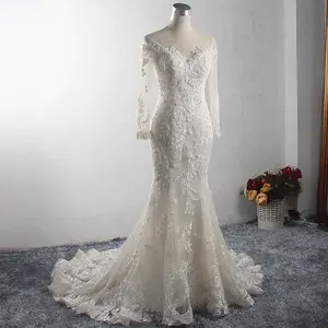 LZ324 Illusion abito Sexy a maniche lunghe le donne vedono attraverso abito da sposa a sirena senza schienale abiti da sposa con coda di cristallo con perline colorate