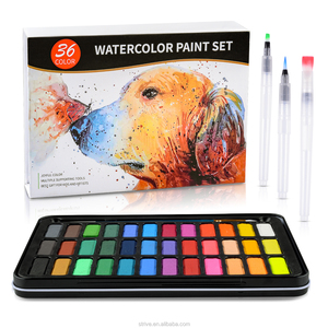 Juego de Pinturas de Acuarela Sólidas de 36 Colores con Bloc de Papel de Acuarela de 8 Piezas y 300g, Pinceles de Agua en <span class=keywords><strong>Caja</strong></span> Metálica - Product Image 1