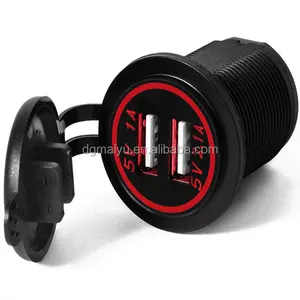 DC 12V 3.1A or 4.2A Motorcycle Car Dual USB Charger Socket with Red LED