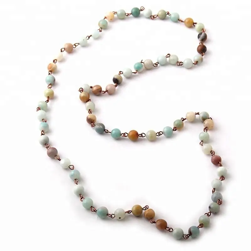 Fashion Women Rosary Chain Amazonite Stone necklaces Bohemian Tribal Jewelry Statement Necklace