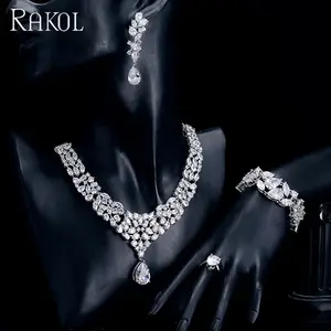 RAKOL SP236 Luxury Full CZ zircon diamond Stone Four Piece Wedding Bridal Women Jewelry Set