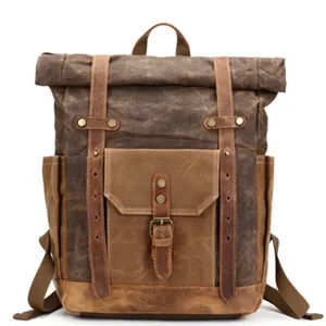 4 colori all'ingrosso Vintage borse a mano ad alta capacità cera impermeabile viaggio cavallo pazzo Laptop grande zaino di tela