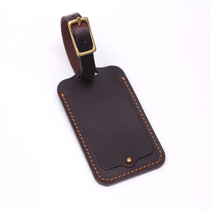 Genuine Leather Luggage <b>Tag</b> Privacy Flip Cover Suitcase Baggage <b>ID</b> Label Custom Embossed Logo Adjustable Metal Buckle Travel - Product Image 3