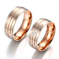 Ensemble de bagues assorties pour couples, en acier inoxydable, sans ternissement, avec rainures à 3 lignes, personnalisables OEM