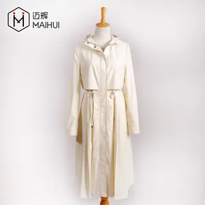 Hotsale Cloak Style Women Long Beige A-line Autumn Outdoor Trench Coat with Hood