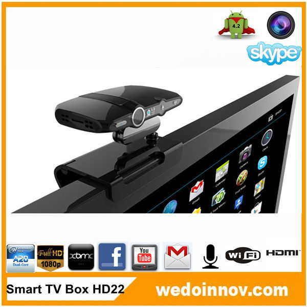 smart tv caja hd22 5.0mp cámara android os 4.2 de doble núcleo de ram de 1gb 8gb rom de xbmc wifi hdmi para el receptor de tv