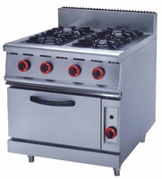 Gás comérico de aço inoxidável, equipamento de cozinha com 4 queimadores e forno