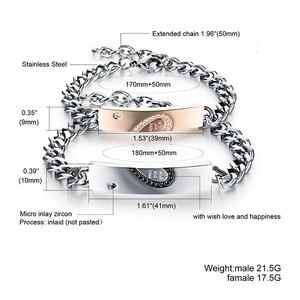 Braccialetto amante delle coppie con ciondolo fortunato a forma di cuore con <span class=keywords><strong>incisione</strong></span> personalizzata all'ingrosso in <span class=keywords><strong>argento</strong></span> e placcato oro - Product Image 3