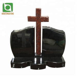 Đài Tưởng Niệm Đơn Giản Đá Hoa Cương Đen Và Đỏ Thiết Kế Cross Tombstone