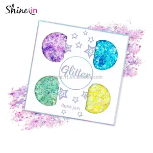 High Quality Purple Blue Yellow Holographic Hair Body Face Glitter Mermaid Cosmetic Glitter for Makeup Woman with Box Packaged