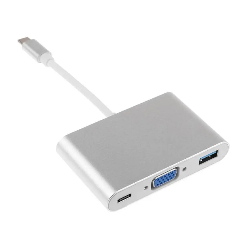 3 ב 1 סוג-C USB C 3.1 רכזת USB-C זכר פ"ד USB 3.0 VGA סוג C נקבה מטען מתאם עבור Macbook Google Chromebook פיקסל S10