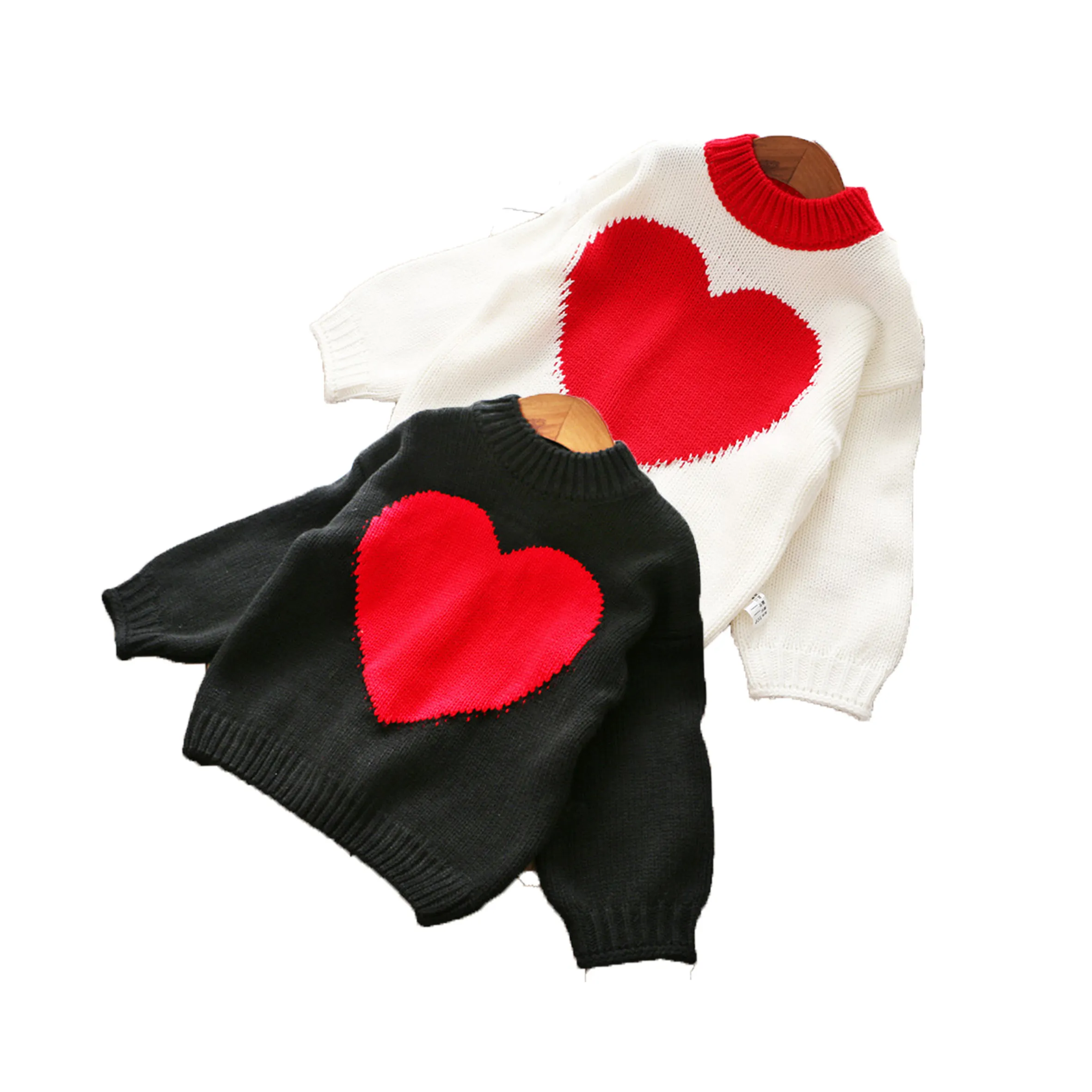 Suéter de punto suave para niña, Jersey de punto suave para niño, otoño e invierno, blusa con patrón de corazón de amor para niño, ropa para niña pequeña