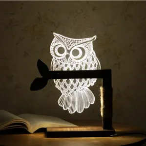 Lampu Malam LED 3D Burung Hantu Kayu Lampu Malam Led Visual untuk Meja Rumah Lampu Malam untuk Hadiah Anak Lampu Meja USB Lampu Malam