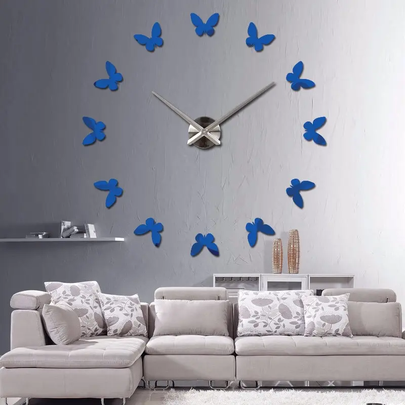Pegatina acrílica 3D grande de mariposa para el hogar y la Oficina, reloj de pared con espejo artístico