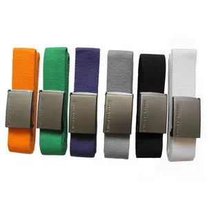 Wholesale Factory Embossed Customize Logo Causal Webbing Flip Top Cotton Canvas Belt