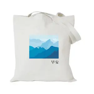 Direct sale cute digital printing raw cotton canvas shopping tote bag long handle shopper bags