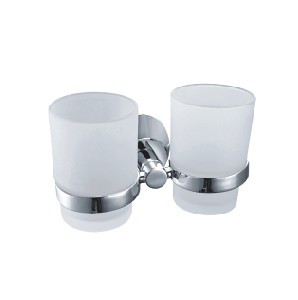 Vaso doble montado en la pared para baño moderno con acabado cromado de aleación de zinc al por mayor y soporte para cepillo de dientes de cristal - Product Image 2