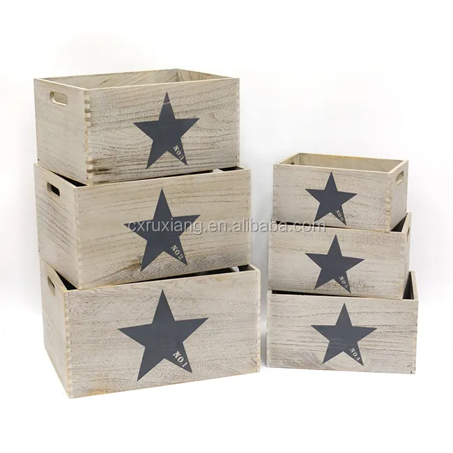 Gewaschene weiße Aufbewahrung kiste aus Holz mit Stern logo