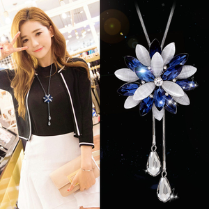 Hot verkoop wholesale fashion goede kwaliteit strass multi layer bloem vormige lange trui ketting hanger - Product Image 4