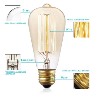 Décoratif vintage edison <span class=keywords><strong>ampoule</strong></span> ambre/clair edison <span class=keywords><strong>ampoule</strong></span> ST64 A19 T45 G80 de tungstène chaîne lumière vintage - Product Image 2