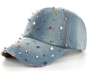 Blingbling cotton sport Rhinestone sunshade plain Denim designers Simple Baseball Cap and Hats for women