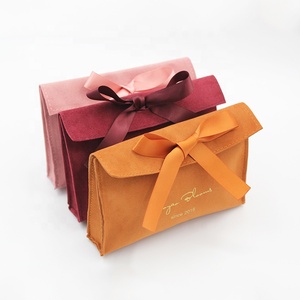 Bag Velvet Newest Luxury Design Custom Logo Printed Small Envelope Flap Suede Jewelry Bag Velvet Pouches With Bow-knot