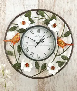 Oiseaux en métal et Magnolia Horloge Murale Artisanat
