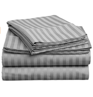 Ensemble de draps de lit en microfibre brossée résistante à la décoloration hypoallergénique 4 pièces rayé Queen