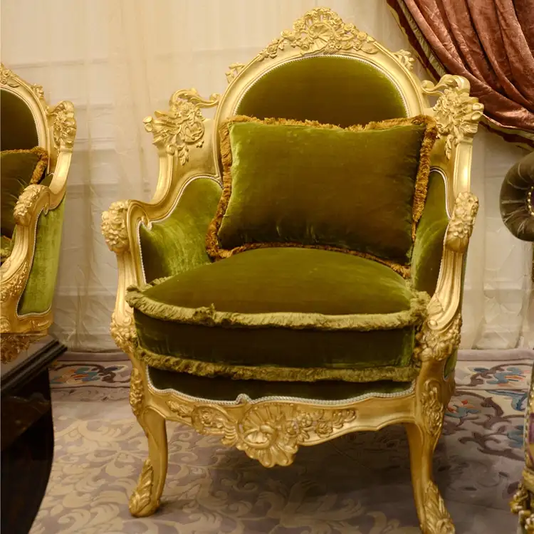 חדש עוצב צרפתית סגנון הבארוק עתיק מוצק עץ יד מגולף קטיפה כורסא בסלון ספה אחת BF08-J0005