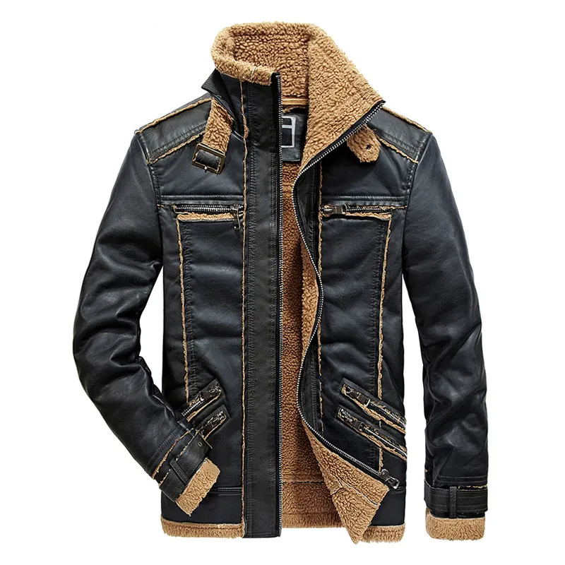 Autumn and winter plus velvet men's leather men's casual fashion stitching casual leather jacket