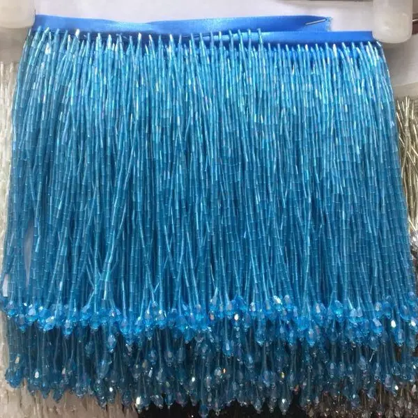 Bulgas feitas à mão franja borla aparar corrente 15 cm de largura em azul claro