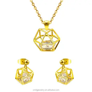 Set Perhiasan Manik-manik Nigeria Afrika Berongga Set Perhiasan Emas Hati Kristal Tengah Mode Kalung dan Anting-Anting Set India Zirkon - Product Image 1