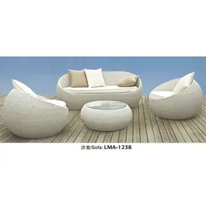 White Synthetic Wicker Outdoor Furniture Leisure Half Round Garden Rattan Sofa