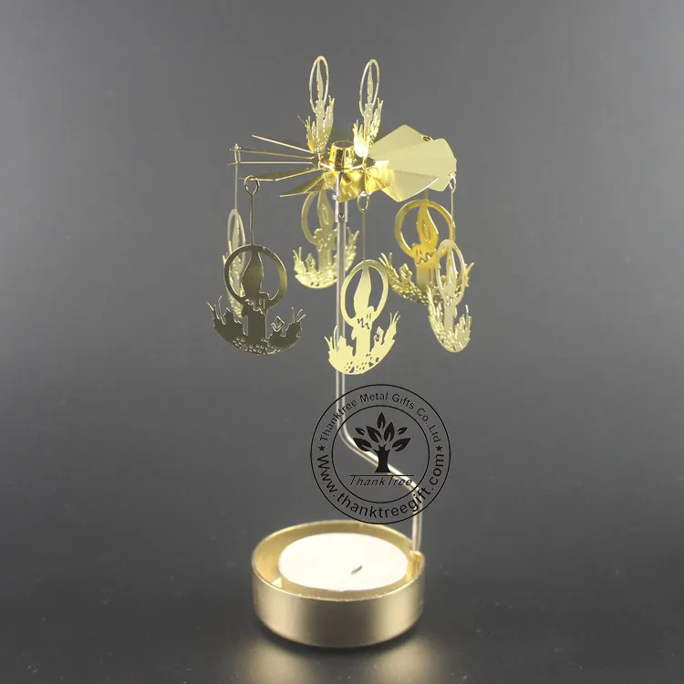 cheap wholesale hot spinning vintage tea light brass candle holder with lovely kiss angel pendant
