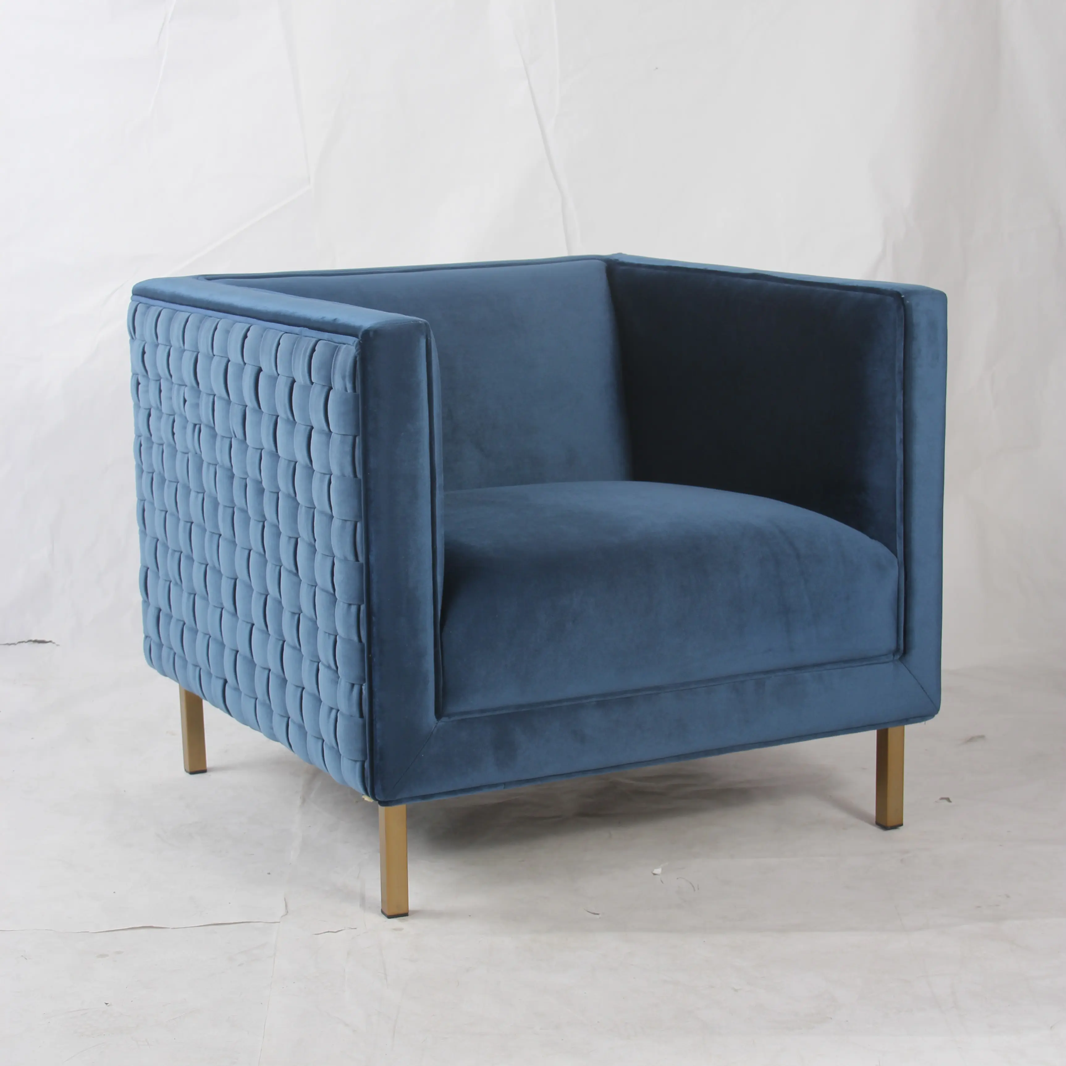 Blue Velvet Club Sofa Chair,Single Leisure Chair,Hotel Guest Accent Chair for Living Room,Restaurant,Cafe