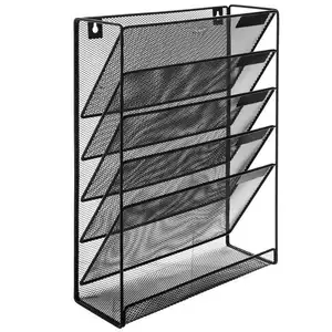 Fabrika siyah ofis asılı 5 katmanlı Metal tel örgü duvar dosya düzenleyici