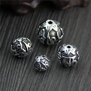 925 perles intercalaires rondes en argent Sterling thaïlandais, bijoux, vintage, Six mots Mantra