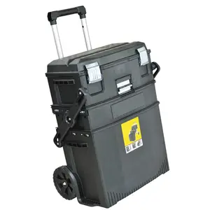 Kotak Peralatan Plastik Portabel GD5070, Alat Penggulung Kotak Peralatan Penyimpanan Alat Gude Dada dengan Roda